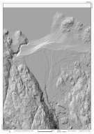 Terrengskuggekart over Brannslette i Nesseby kommune, et breelvdelta som er dannet ved havnivå under isavsmeltingen og senere gjennom landhevningen hevet opp på tørt land. Nesseby kommune i Finnmark. Kilde: hoydedata.no
