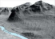De Geer-morene dannet i Nedre Glomsjø som ble demt opp under nedsmeltingen av innlandsisen (skyggerelieff fra Kartverket). Alvdal, Hedmark. Kilde: hoydedata.no
