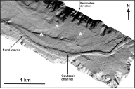 Gaulosenkanalen i Gaulosen, Trondheimsfjorden. Kilde: Bøe mfl. (2004) Erosional channel incision and the origin of large sediment waves in Trondheimsfjorden, central Norway. Geo-Marine Letters 24, 225-240.
