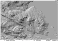 Knaus- og haler med isbre bevegelse mot nordvest. Like ved Gákkajávri, sør for Lakselv, Porsanger, Finnmark. Skyggerelieff er hentet fra hoydedata.no.

