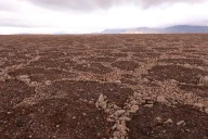 Toppområdet til Platåberget ved Longyearbyen danner en stor flate bestemt av flattliggende sedimentære bergarter. FL-F04 Strukturmark dominerer store deler av flaten. Longyearbyen, Spitsbergen.
