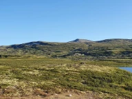 Smeltevannsløp i ei fjellside, sett fra avstand.
