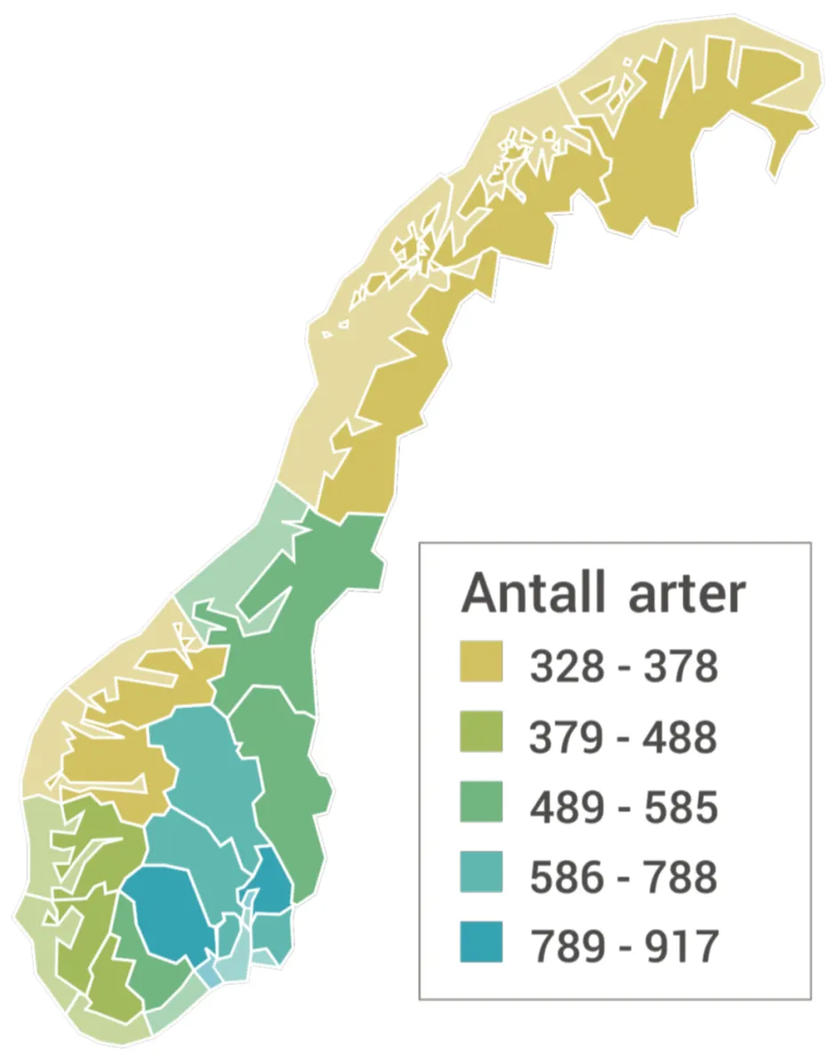 Kart over Norge med inndeling fylkesvis