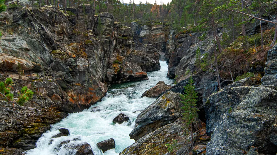 Elv i Sjoa i Sel kommune. Ridderspranget.