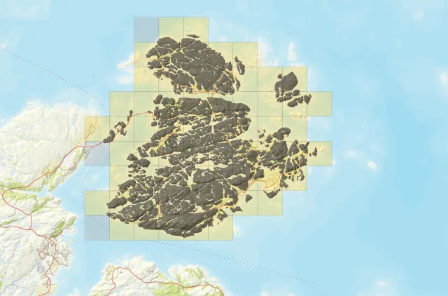 Kart som viser forekomstareal i et område 10 x 10 km.