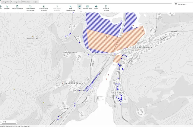 Skjermdump av kart med arter av forvaltningsinteresse.
