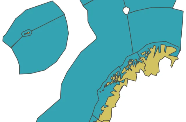 Kart som viser vurderingsområdet Fastlandet med havområder